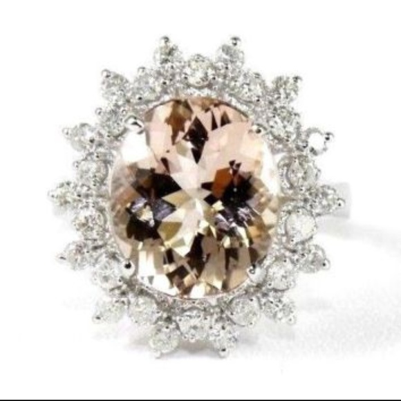Pink Morganite Ring w/Diamond Halo 14k WG 5.38Ct